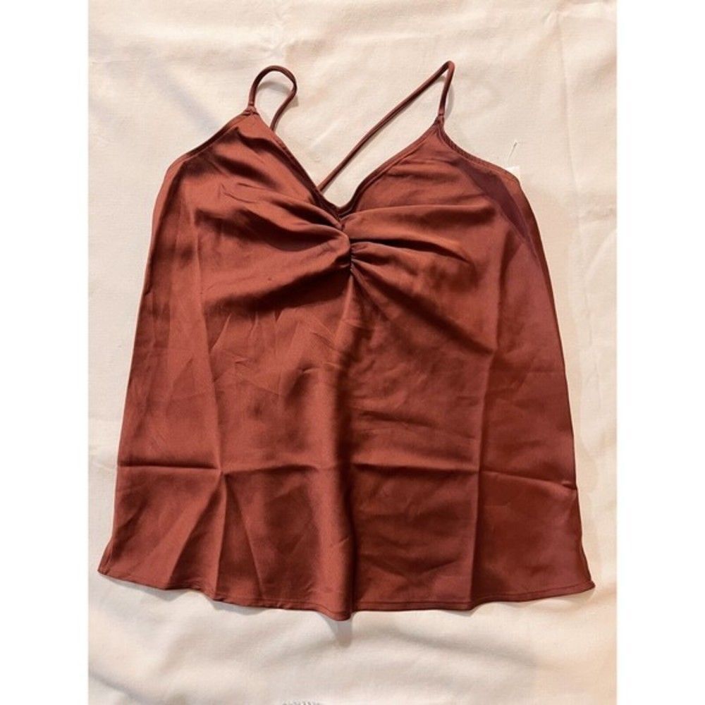 Daily Ritual Women Spaghetti Strap Cami‎ Top Sleeveless Red Copper Brown XS